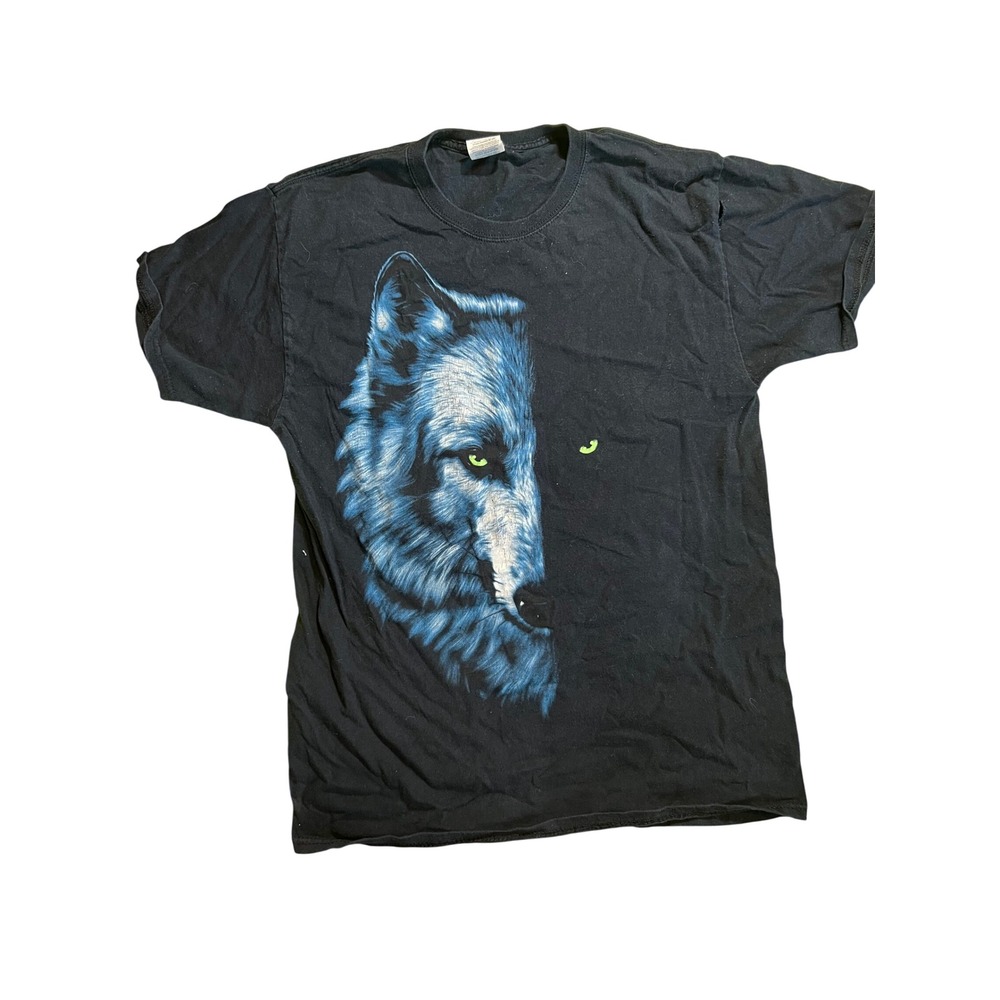 Black Fruit of the loom Wolf Graphic T‎ Shirt Size Medium
